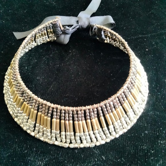 Iris Apfel & Bajalia Tri-color Metal Beaded Chunky Collar Statement Necklace - Picture 3 of 14